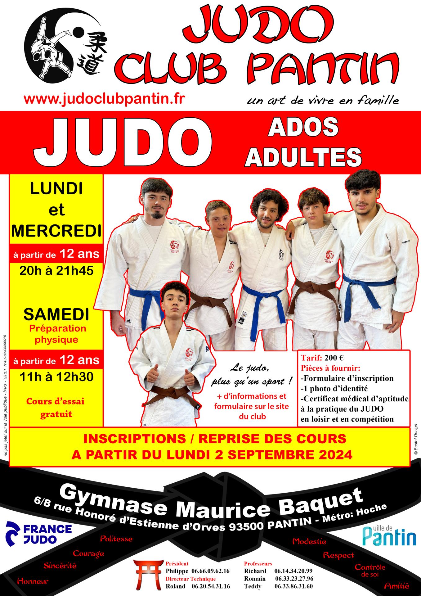 Recto affiche a4 ados adultes judo baquet 2024 2025