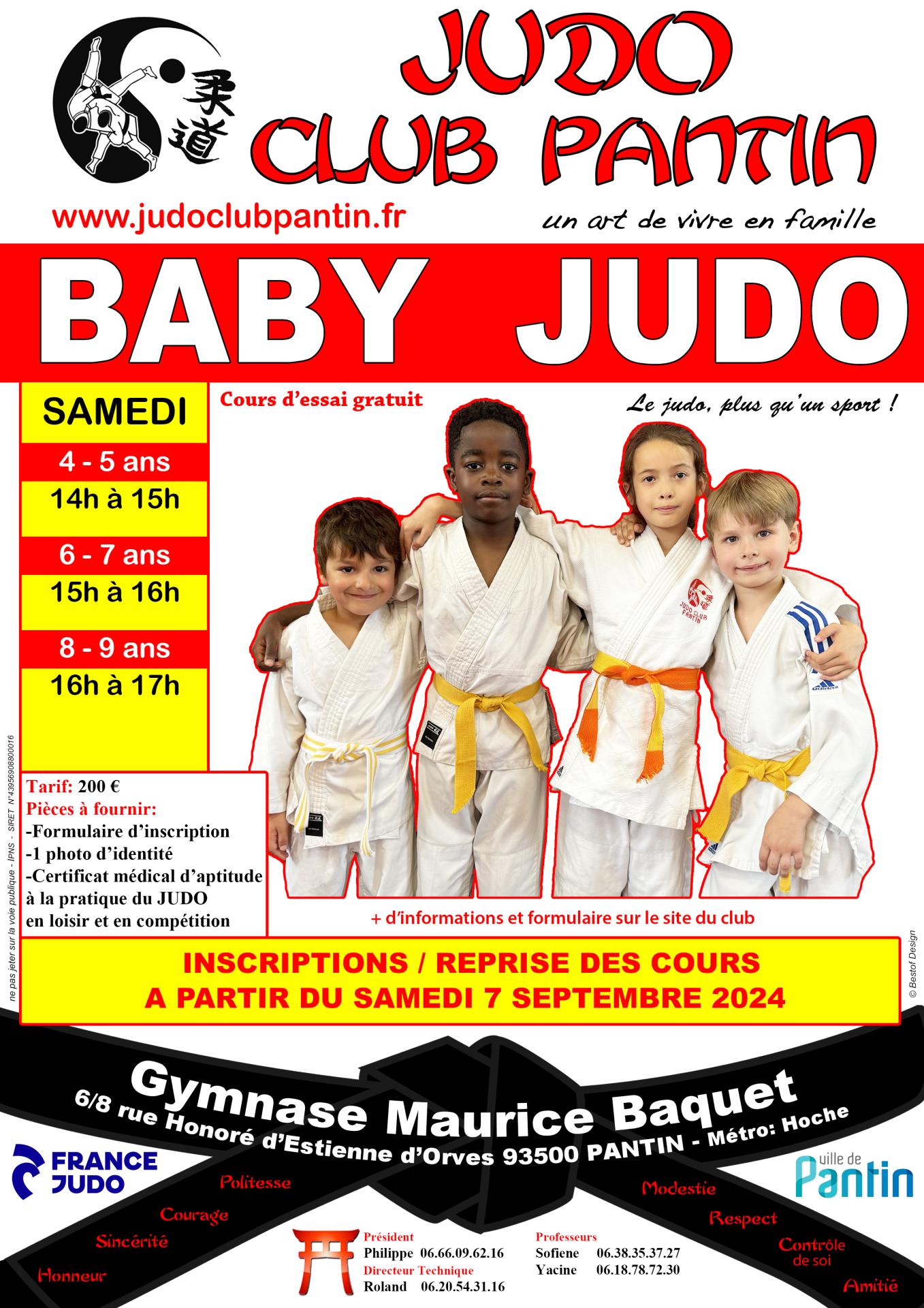 Recto affiche a4 baby judo baquet 2024 2025