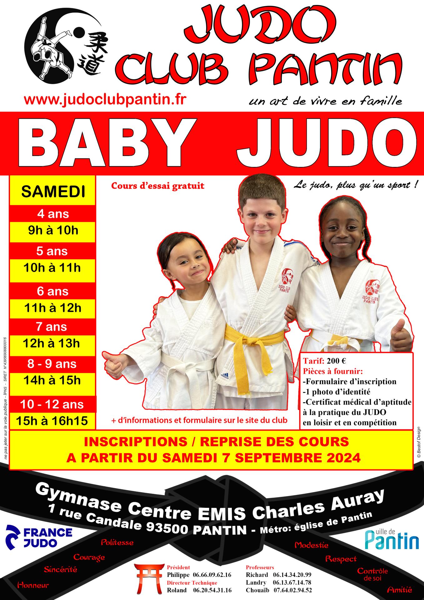 Recto affiche a4 baby judo centre emis 2024 2025